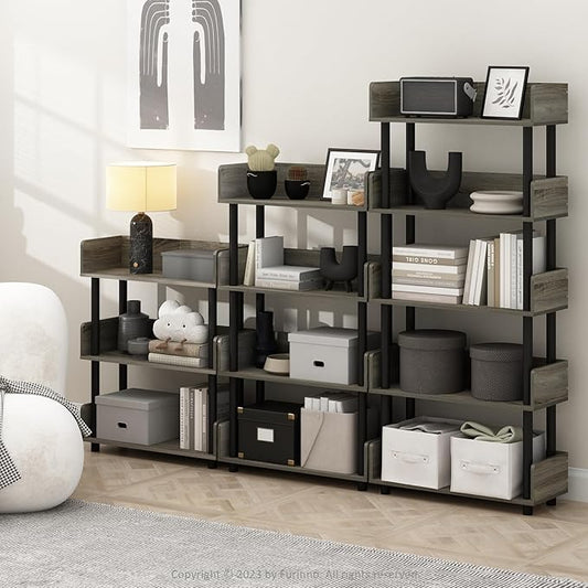 Furinno TURN-N-TUBE 4-Tier Display Shelf, Storage Shelves, Book Shelf, Open Shelves with Rounded Corner Top Edges, for Organization and Storage, Living Room, Home Office, French Oak