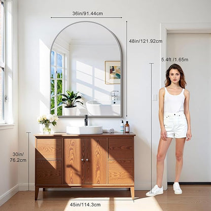 CIRCUMI Arched Wall Mirror, 36"x48" Silver Arched Mirror with Tempered Glass, Metal Frame, Large Size for Bathroom, Living Room,Entryway,Over Sink, Arch Mirror for Decor,Shatterproof&Crystal-Clear