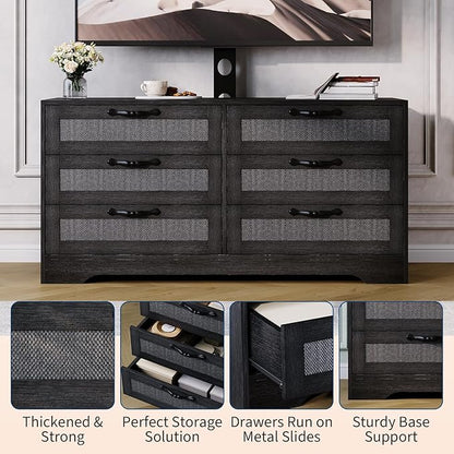 GarveeHome TV Stand with Mount for 32-85 Inch TVs - 47.2" Modern Entertainment Center with 6 Rattan Drawers, Media Console Table Storage for Living Room & Bedroom