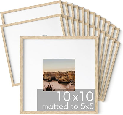 HAUS AND HUES Beige Oak Wood 10x10 Picture Frames - Set of 25, Square Frames with Mat, Premium Frames for Posters and Photos (10x10 in, Beige, Set of 25)
