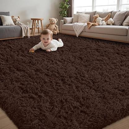 6x9 Area Rugs for Living Room:Ultra Soft Fluffy Shag Brown Rug,Large Fuzzy Plush Indoor Non Slip Carpet Washable Rugs for Bedroom Kids Nursery Office Dorm Modern Decor(Brown 6'x9')
