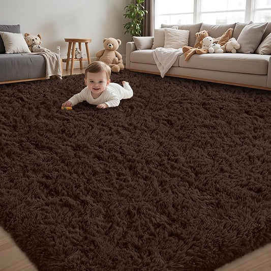 5x8 Area Rug for Living Room:Ultra Soft Fluffy Shag Brown Rugs,Large Fuzzy Plush Indoor Non Slip Carpet Washable Rug for Bedroom Kids Nursery Office Dorm Modern Decor(Brown 5'x8')
