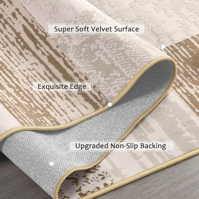 FlyDOIT Modern Geometric Patchwork Area Rug, 5x8 Beige Large Rugs for Living Room, Rockwood Collection Indoor Rugs for Bedroom, Throw Carpet Floor Decor for Entryway Dining Room Office Nursery