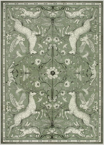 Lahome 5x7 Green Area Rug for Living Room, Dorval Washable Cottagecore Deer Rug, Sage Woodland Non Slip Low Pile Soft Carpet for Bedroom Dining Room Kitchen Nursery Entryway Home Decor