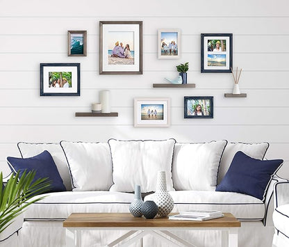 Kate and Laurel Bordeaux Gallery Wall Frame and Shelf Kit, Set of 10, Multiple Coastal Finishes, Assorted Size Frames and Three Display Shelves