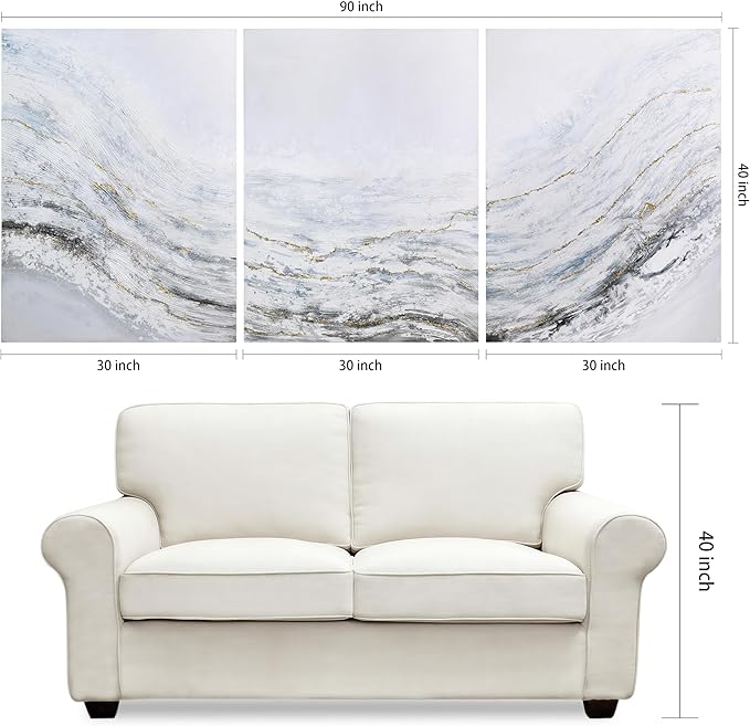 Empire Art Direct Abstract Wall Art Textured Hand Painted Canvas by Martin Edwards, Triptych, 40" x 30" each, Blizzard