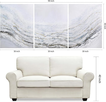 Empire Art Direct Abstract Wall Art Textured Hand Painted Canvas by Martin Edwards, Triptych, 40" x 30" each, Blizzard
