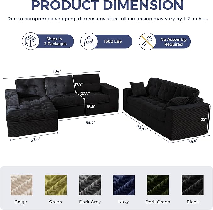 MAXYOYO Modular Sectional Sofa with Ottoman and Loveseat, Cloud Boneless Couch with Layered Cushion, Flexible Module Combination Sofa for Living Room, No Assembly Required,Black