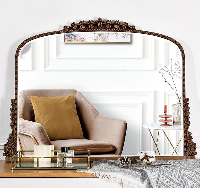 SHYFOY 36" X 23" Antique Mirrors for Wall Decor Baroque Scalloped Top, Vintage Wall Mirror Gold Decorative Mirrors for Living Room Entryway Bathroom Or Powder Room