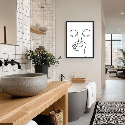 Cyebmo Funny Bathroom Wall Art, Minimalist Black and White Bathroom Picture Wall Decor, Toilet Pinching Nose Art Print for Restroom Guest BathRoom, Wood Framed Ready to Hang 12x16 Inch