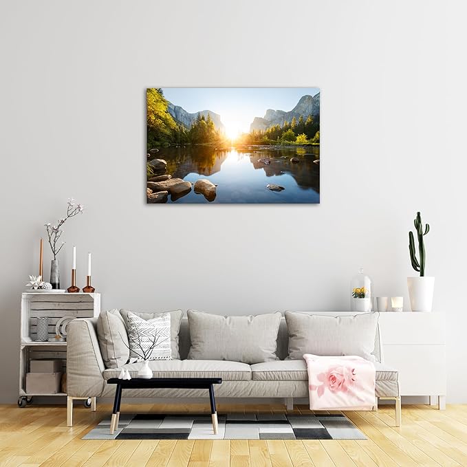 SKASNFAI Mountain Landscape Wall Art Sunrise Canvas Wall Decor Nature Pictures Wall Decor Forest Poster Framed for Living room Bedroom (16x24 inch)