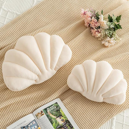 Shell Pillow, Shell Shaped Decorative Throw Pillows with Velet for Couch Bed, Cute Seashell Beachy Room Decor Aesthetic Throw Pillows for Bedroom Living Room