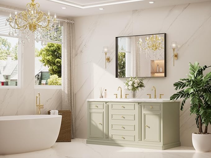 TETOTE Black Mirror for Bathroom 40" x 30" Matte Black Frame Bathroom Vanity Mirror for Over Sink, Tempered Glass, Modern Farmhouse Rectangle Wall Mirrors for Living Room, Bedroom, Entryway