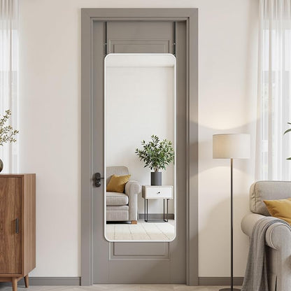 Suidia Full Length Mirror Over the Door&Wall Mounted, 48"x14" Door Mirror with Aluminum Alloy Frame, HD Shatterproof, No-Drill, Hanging Mirrors for Bedroom, Bathroom, Dorm, Closet, Rounded Rect, White