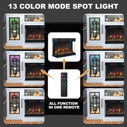 59 Inch LED TV Stand with 3-Side Glass Fireplace, Modern Media Entertainment Center Console Table for TVs up to 65 Inch with Adjustable Flame & LED Color, 24’’ Fireplace, Highboy, Antique White