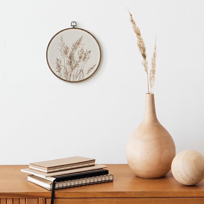 TLESKE Vintage Botanical Round Wall Art Decor Framed 10x10, Neutral Plants Cottage Core Cottagecore Canvas Wall Art Prints Artwork, Boho Fall Farmhouse Hanging Wall Picture Room Decor for Bedroom