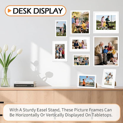 5x7 Picture Frame Set of 2, White Photo Frames for Gallery Wall Mounting or Table Display, Display Pictures 4x6 with Mat or 5x7 Without, Poster Frames with Plexiglass for Home Office Decor