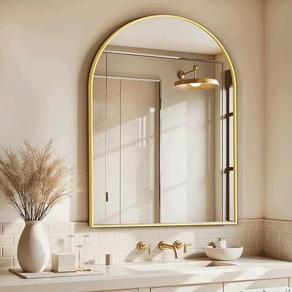 Arched Bathroom Mirror for Wall, 30" x 20" Gold Metal Frame Vanity Mirror, HD Glass Over Sink for Bathroom, Entryway, Bedroom