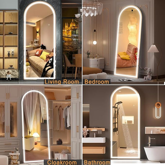 Hasipu 77" x 30" Led Mirror Full Length, Full Length Mirror with Lights Arch Design, Full Length led Mirror,Tempered Glass,Shatter-Proof, Dimming & 3 Color Modes for Bedroom Cloakroom-UL