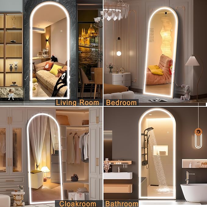 Hasipu 81"" x 33"" Led Mirror Full Length, Full Length Mirror with Lights Arch Design, Full Length led Mirror, Wall Mounted Mirror Dimming & 3 Color Modes, KM-A20585-H