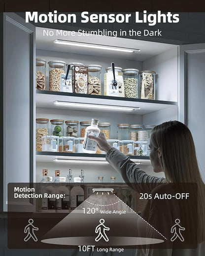 EZVALO Under Cabinet Lights, 14.5'' Motion Sensor Light Indoor Dimmable, 4000mAh Rechargeable Closet Lights 5700K with Remote Control, Wireless Under Counter Light for Kitchen,Cabinet,Bedroom（4Pcs）