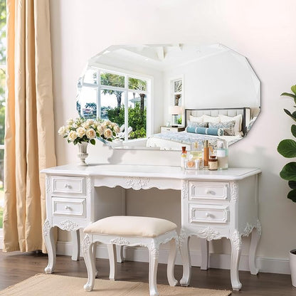 GLASHOM Frameless Oval Bathroom Mirror, 48x28 Inch Vanity Mirror for Over Sink with Beveled Edge, Decorative Wall Mirror for Bedroom, Living Room and Entryway, Hangs Horizontally or Vertically