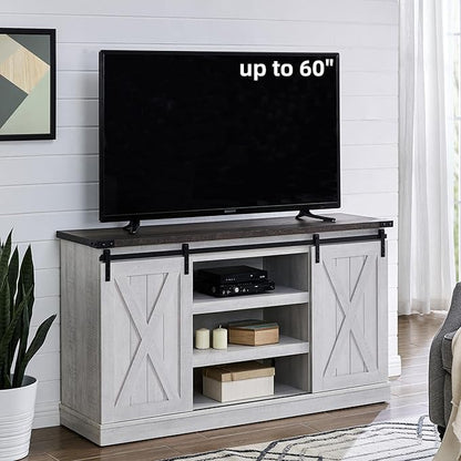 EDYO LIVING Farmhouse TV Stand for 60 Inch TV, Wood TV Stand with Sliding Barn Door, Entertainment Center with Storage Cabinet, Rustic Media Console for Living Room Bedroom, Ash Gray