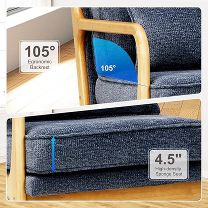 MALOL Accent Chair with Solid Wood Frame, Mid-Century Relaxing Armchair Lumbar Pillow& Soft Cushion, Reading Leisure Chair for Living Room, Bedroom, Waiting Room-Blue