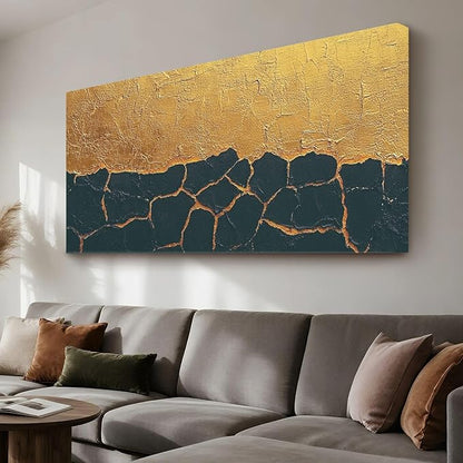 Iallbin Abstract Canvas Wall Art, Large Wall Art for Living Room, for Wall Modern Paintings Wall Decor Living Room (Abstract, Black and Yellow, 48L x 24W)