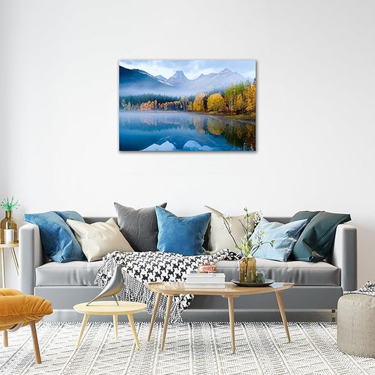 SKASNFAI Lake Canvas Wall Art National Park Forest Mountains Painting Artwork Nature Prints Poster Framed for Living Room Bedroom (28x44 inch)
