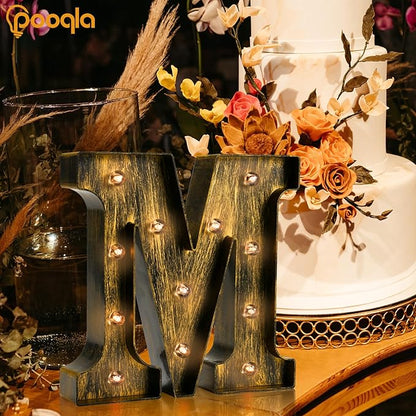 Pooqla Vintage Light Up Marquee Letters with Lights – Illuminated Industrial Style Lighted Alphabet Letter Signs - Coffee Bar Apartment Bedroom Wall Home Initials Decor A-Z