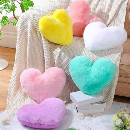 Liliful 6 Pcs Faux Rabbit Fur Heart Pillows Fluffy Heart Throw Pillows Cute Couch Cushion Soft Decorative Throw Cushion for Bed Sofa Girls Women(17 x 14 Inch,Candy Color)