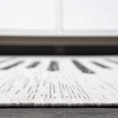 JONATHAN Y Stripe Geometric Indoor Outdoor Square Area Rug 8X8 Ivory/Black, Zolak Berber for Backyard, Patio, Porch, Easy-Cleaning, High Traffic, Pet-Friendly, Non-Shedding (SMB124D-8SQ)