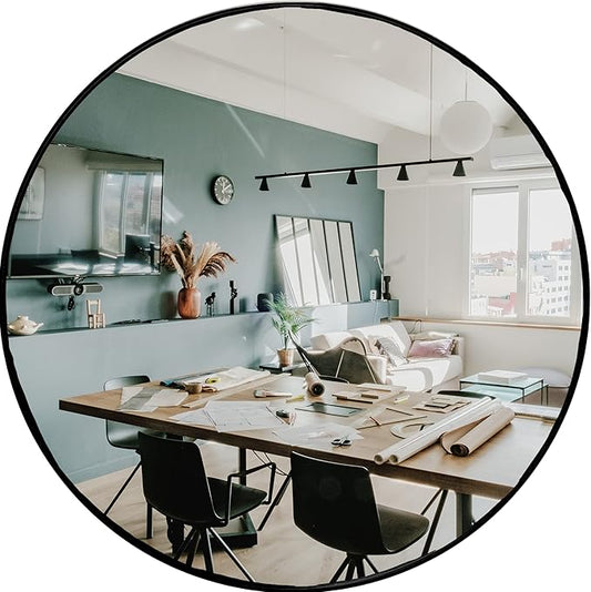 HBCY Creations Large Round Mirror, Black 30 inch Wall Mirror for Entryway, Bathroom, Living Room and More, Modern Minimalist Mirror for Both Rustic and Boho Design and Decor
