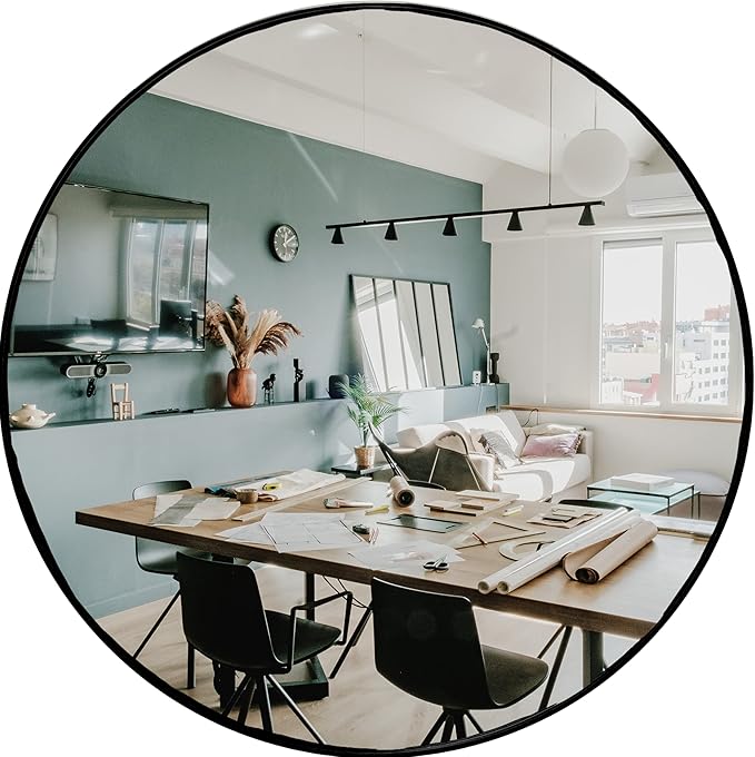 HBCY Creations Round Mirror, Black 20 inch Wall Mirror for Entryway, Bathroom, Living Room and More, Modern Minimalist Mirror for Both Rustic and Boho Design and Decor