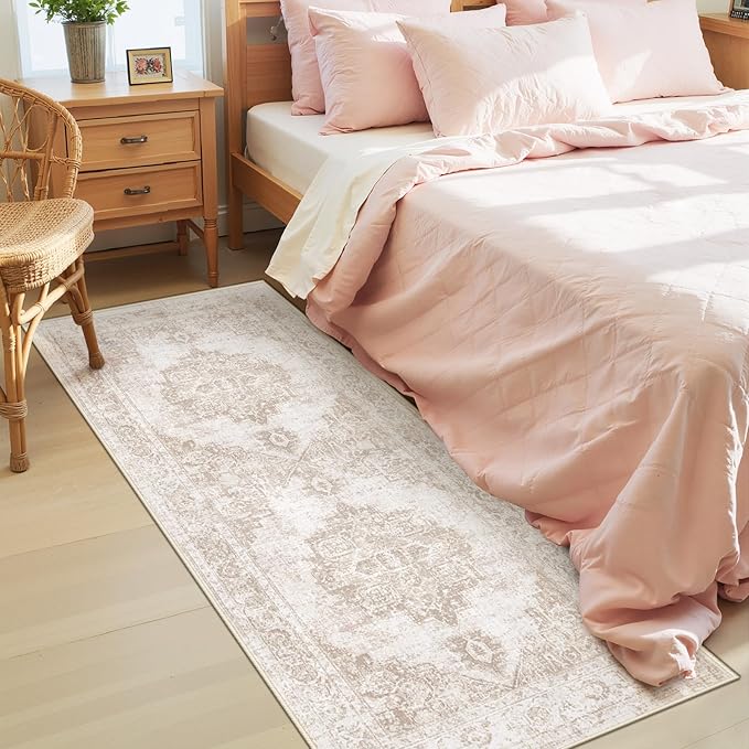 Runner Rug 2x5 Hallway Runner Rugs: Washable Vintage Kitchen Area Rug Medallion Distressed Rugs Non Slip Soft Low Pile Indoor Floor Carpet for Living Room Bedroom Bathroom Laundry(Beige, 2'x5')
