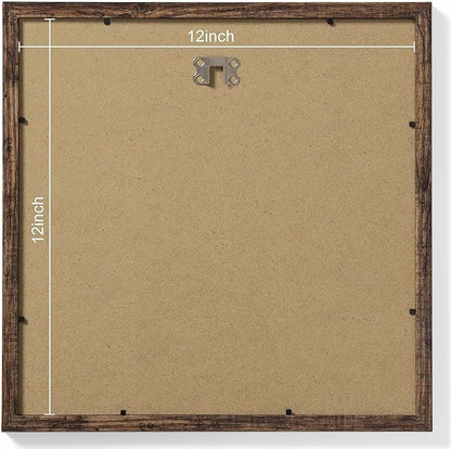 Vittanly 12x12 Picture Frames Set of 9, Shatter Resistant Plexiglass, Display 8x8 Pictures with Mat or 12x12 without Mat, Photo Frames for Wall Mount, Engineered Wood, Brown