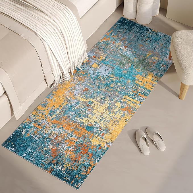 ROYHOME Modern Abstract 2x7 Runner Rug Washable Non Slip Stain Resistant Rug for Hallway Kitchen Bedroom Non Shedding Low Pile Indoor Floor Cover,Multi Color