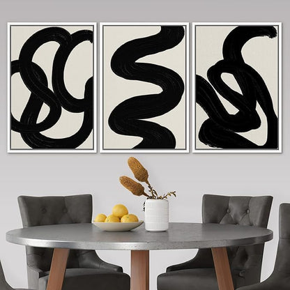 SIGNLEADER Framed Canvas Print Wall Art Set Duotone Minimal Dark Brush Stroke Landscape Abstract Shapes Illustrations Modern Art Boho Decorative for Living Room, Bedroom, Office - 16"x24"x3 WHITE