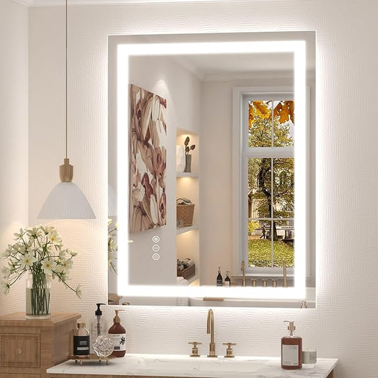 26x36 LED Bathroom Mirror, Dimmable Vanity Mirror for Wall, Backlit and Front Lighted, Anti-Fog, Memory, Shatter-Proof, ETL Listed (Horizontal/Vertical)
