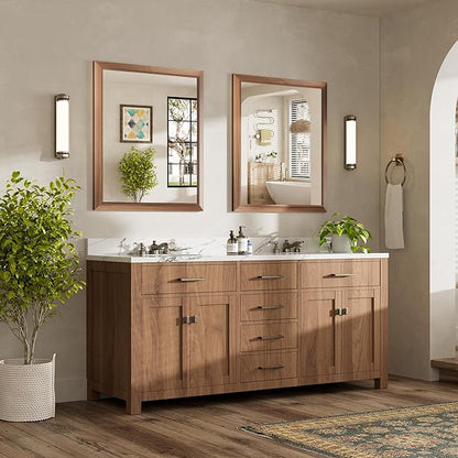 36x30 Inch Bathroom Mirror for Wall, Anti-Rust Walnut Wood Grain Metal Framed Bathroom Mirrors for Over Sink,Rectangler Mirrors for Bathroom Vanity, Farmhouse, Bedroom, Living Room, Entryway Decor