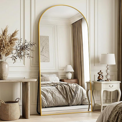 Full Length Mirror, 76"x34" Arched Floor Mirror Freestanding, Floor Standing Full Body Mirror with Stand for Bedroom, Hanging Mounted for Living Room Cloakroom, Gold