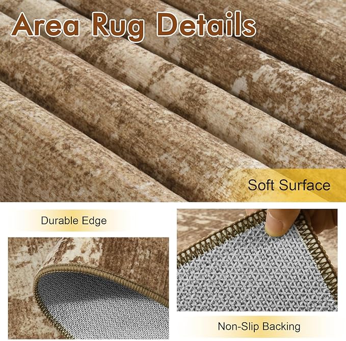 8x10 Ft Large Area Rugs for Living Room, Soft Non-Slip Washable Rugs Modern Abstract Pattern Carpet for Bedroom Indoor Floor Nursery Home Decor (Brown)