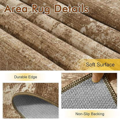 8x10 Ft Large Area Rugs for Living Room, Soft Non-Slip Washable Rugs Modern Abstract Pattern Carpet for Bedroom Indoor Floor Nursery Home Decor (Brown)