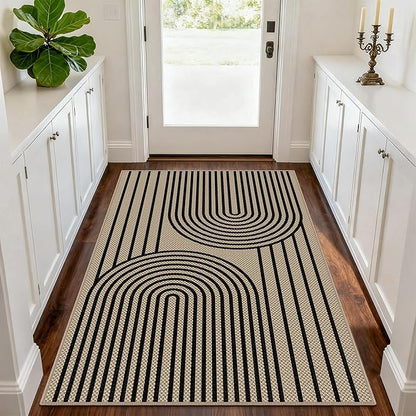 Easy Jute Rugs for Entryway, 3' x 5' Indoor Outdoor Rug, Black Farmhouse Washable Ultra-Thin Non-Slip Area Rug for Foyer, Backdoor, Living Room, Kitchen, Bedroom, Balcony