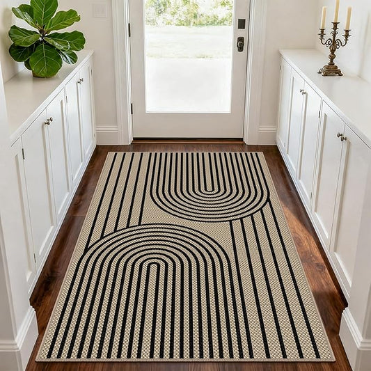 Easy Jute Rugs for Entryway, 3' x 5' Indoor Outdoor Rug, Black Farmhouse Washable Ultra-Thin Non-Slip Area Rug for Foyer, Backdoor, Living Room, Kitchen, Bedroom, Balcony