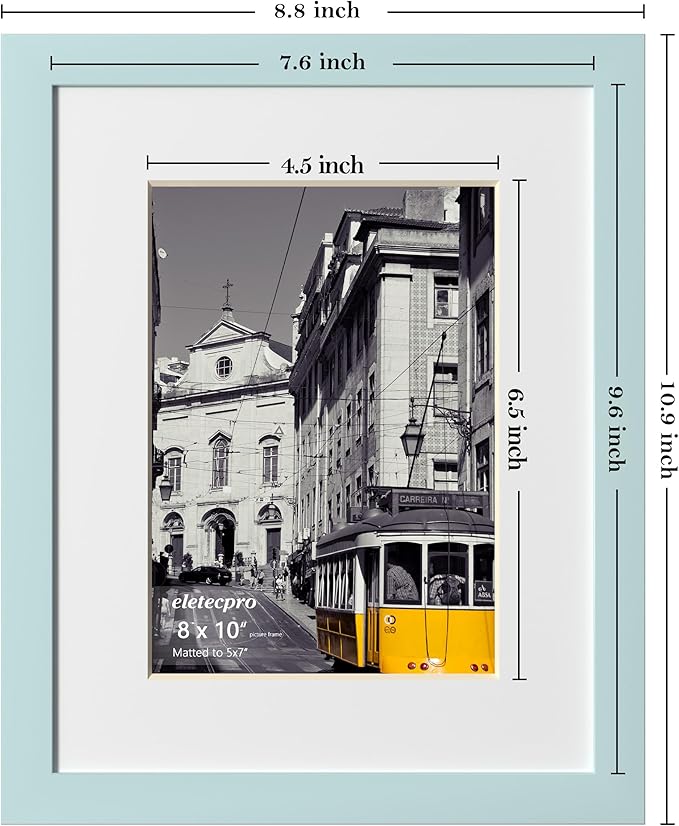 eletecpro 8x10 Picture Frames Set of 10, Picture Frame Collage Wall Decor Display 5x7 Photo with Mat or 8x10 without Mat, Home Decor Gallery Frame for Table Top or Wall Mounting, Sky Blue