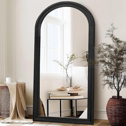 Arched Full Length Mirror 71"x32" - Rustic Black Solid Wood Wall Mirror, Oversized Leaning or Mounted Design for Bedroom, Entryway, Living Room Décor
