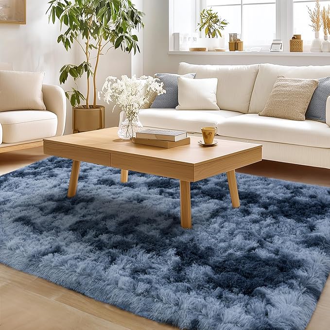 Rug for Living Room Bedroom, 5x7 Area Rugs for Living Room, Ultra Soft Modern Shaggy Carpets Fuzzy Rug for Boys Girls Dorm Nursery Home Decor Aesthetic, Upgrade Non-Slip Durable, Tie-Dyed Blue Grey