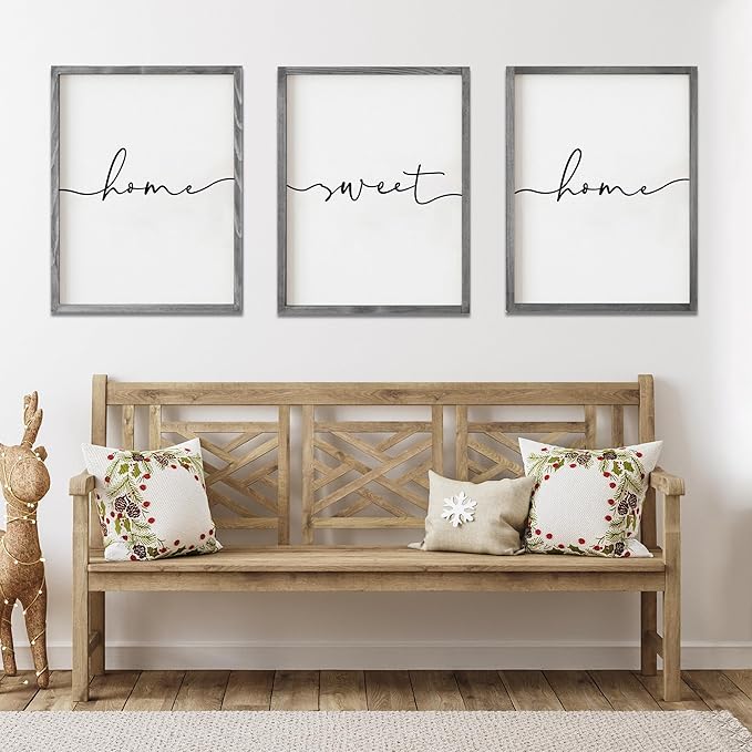 Heiple Set of 3 Framed Farmhouse Home Sweet Home Sign Above Bed Wall Decor for Bedroom Decor Wall Art Wood Signs